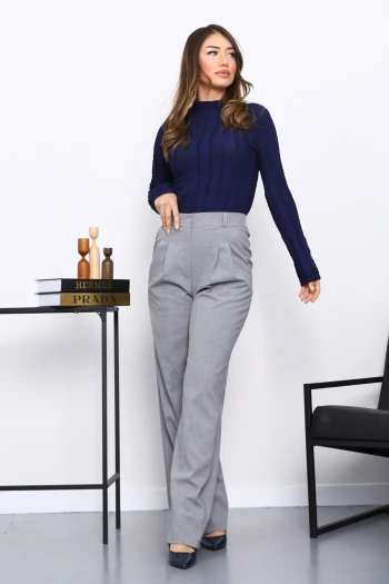 Lacivert Fırfır Detaylı Dik Yaka Bluz