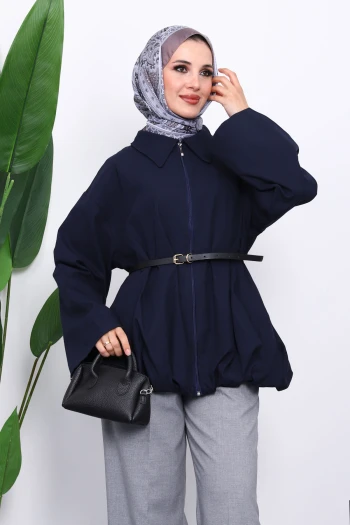 Lacivert Pileli Astarlı Gabardin Ceket