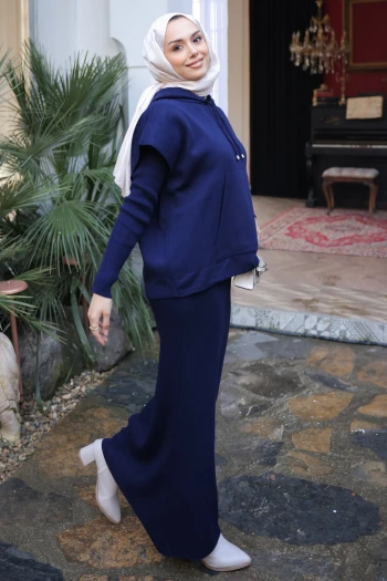 Lacivert Triko Süveter Kombinli Elbise