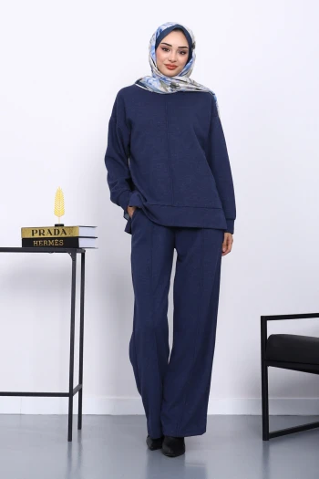 Lacivert Üst ve Pantolonu Nervür Dikişli Selanik Takım