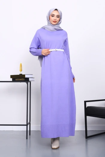 Lila Bisiklet Yaka Triko Elbise
