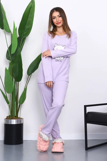 Lila Kışlık Pamuklu İnterlok Pijama Takımı