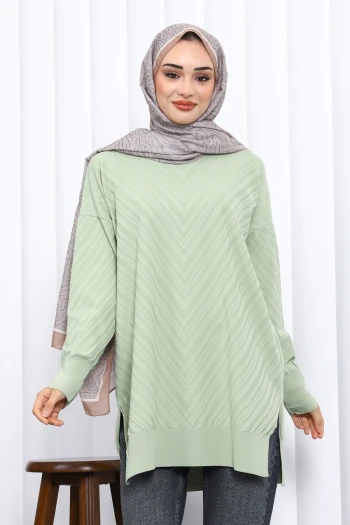 Mint Yeşili Bisiklet Yaka Soğuk İplik Triko Tunik