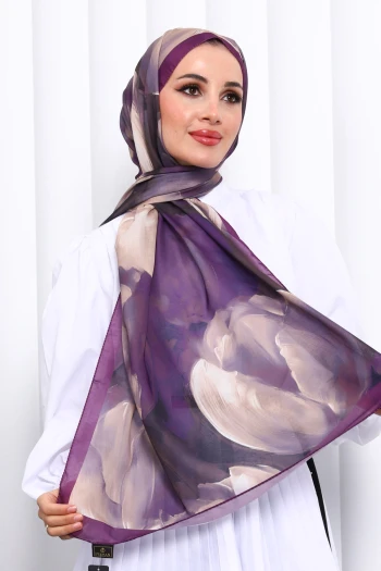 Mor Desenli Soft Dijital Şal