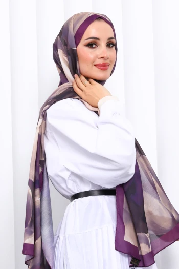 Mor Desenli Soft Dijital Şal