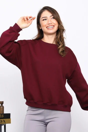 Mürdüm Omuz Parçalı Basic Üç İplik Sweat