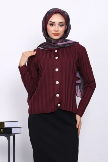 Mürdüm Soğuk İplik Düğmeli Hırka