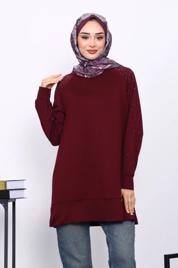 Mürdüm Taş Detaylı Modal Tunik