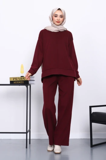 Mürdüm Üst ve Pantolonu Nervür Dikişli Selanik Takım