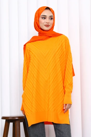 Oranj Bisiklet Yaka Soğuk İplik Triko Tunik