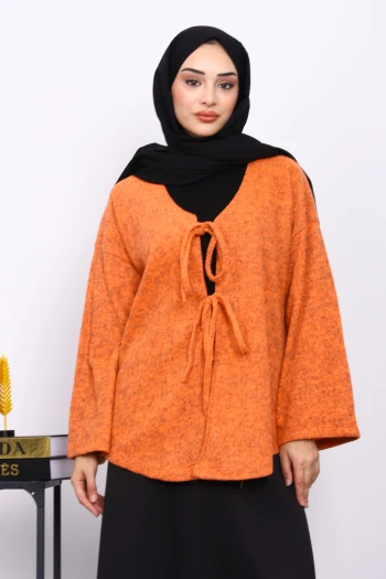 Oranj Ön Bağlamalı Yumoş Kimono