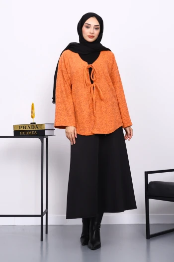 Oranj Ön Bağlamalı Yumoş Kimono