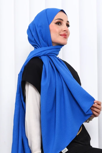 Saks Mavi Pamuklu Caz Şal