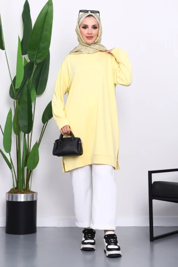 Sarı Bisiklet Yaka Modal Tunik