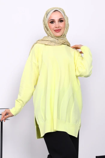 Sarı Bisiklet Yaka Soğuk İplik Triko Tunik