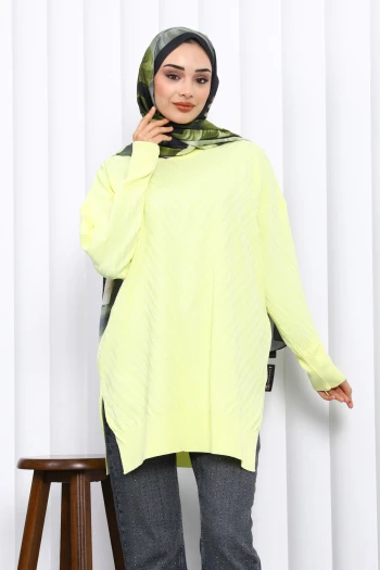 Sarı Bisiklet Yaka Soğuk İplik Triko Tunik