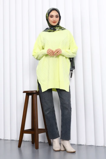 Sarı Bisiklet Yaka Soğuk İplik Triko Tunik