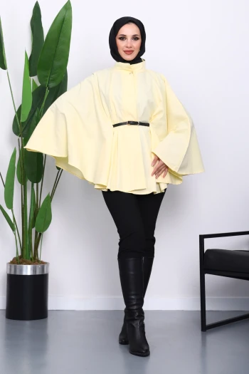 Sarı Kemerli Gabardin Panço