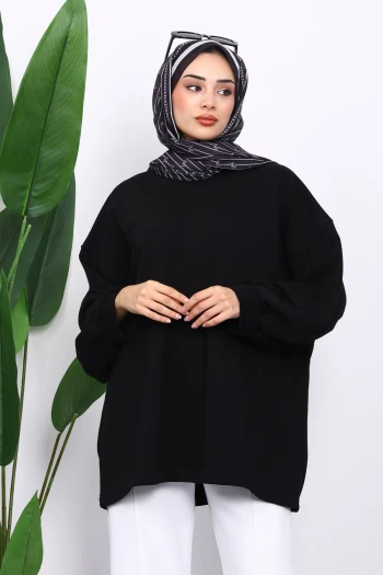 Siyah Balon Kol Oversize Sweatshirt