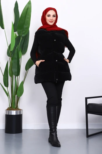 Siyah Bel Lastikli Cepli Şişme Yelek