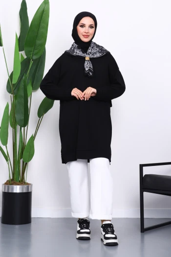 Siyah Bisiklet Yaka Modal Tunik