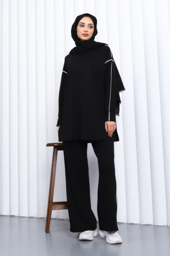 Siyah Biyeli Tunik Pantolonlu Modal Takım