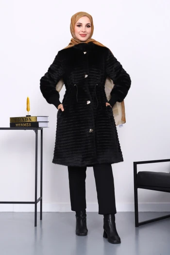 Siyah Büyük Beden Taş Detaylı Kap