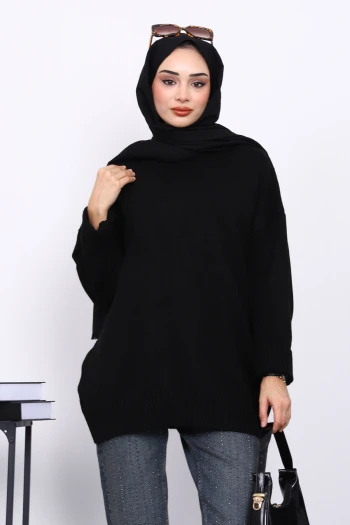 Siyah Dik Yaka Oversize Triko Kazak