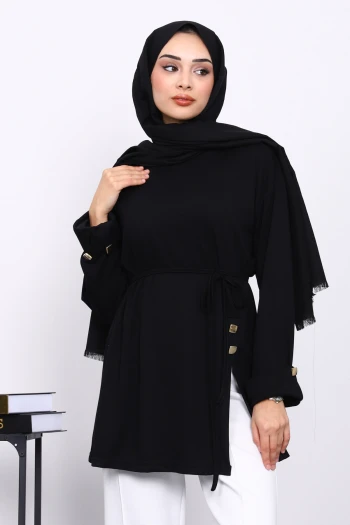 Siyah Düğme Detaylı Modal Tunik