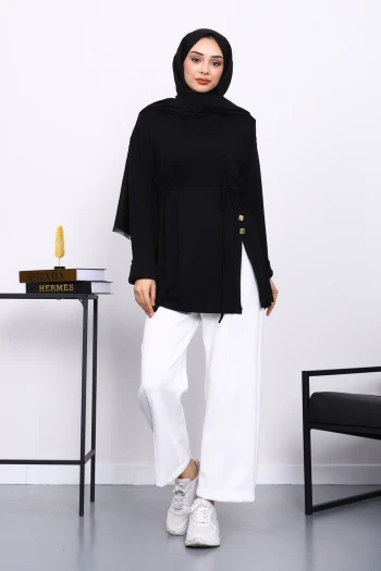 Siyah Düğme Detaylı Modal Tunik