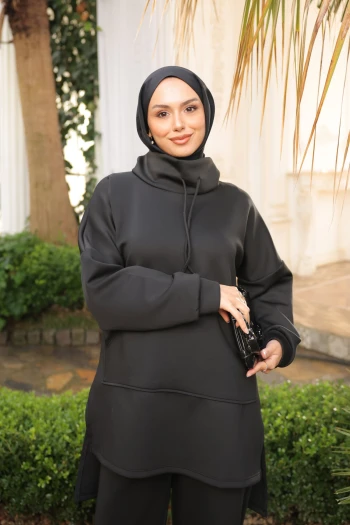 Siyah Cepli Tunik Pantolonlu Scuba Takım