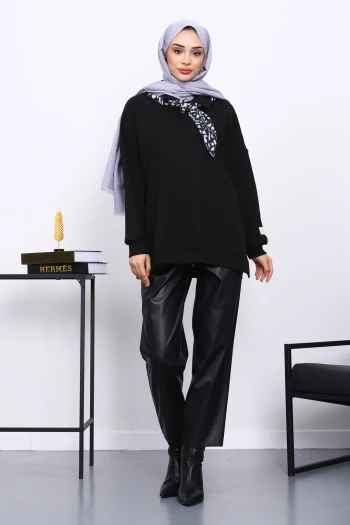 Siyah Gömlek Yaka Fittilli Tunik