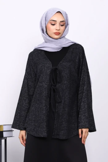 Siyah Ön Bağlamalı Yumoş Kimono