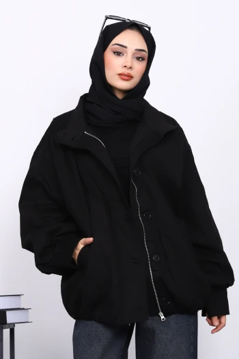 Siyah Pileli Astarlı Gabardin Ceket