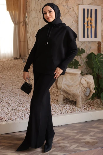 Siyah Triko Süveter Kombinli Elbise