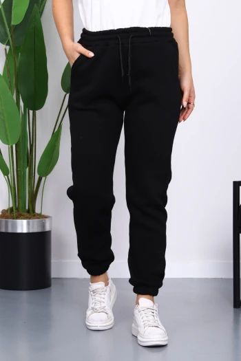 Siyah Üç İplik Şardonlu Eşofman Altı