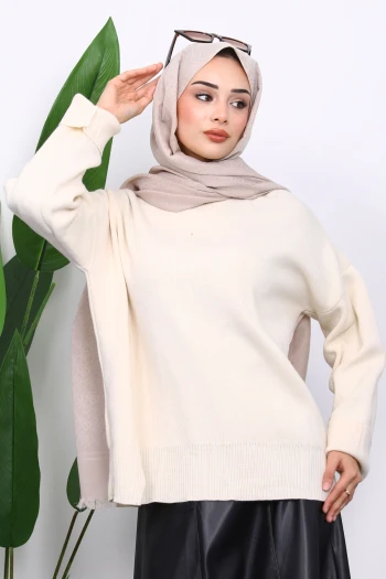 Taş Bisiklet Yaka Yumuşak Dokulu Oversize Triko Kazak