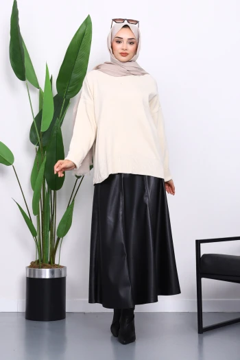 Taş Bisiklet Yaka Yumuşak Dokulu Oversize Triko Kazak