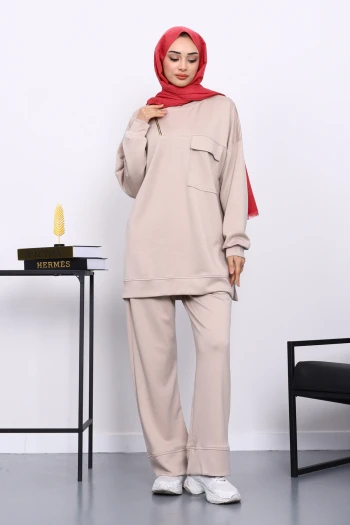 Taş Tek Cepli Tunik Pantolonlu Modal Takım
