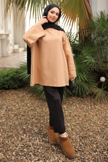 Vizon Bisiklet Yaka Oversize İki İplik Tunik