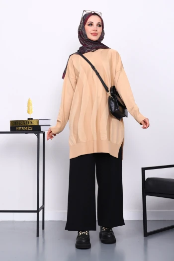 Vizon Bisiklet Yaka Soğuk İplik Triko Tunik