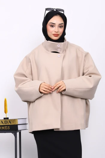 Vizon Cepli Oversize Kaşe Kaban