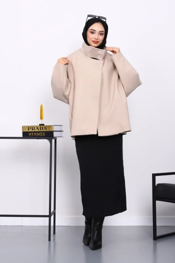 Vizon Cepli Oversize Kaşe Kaban