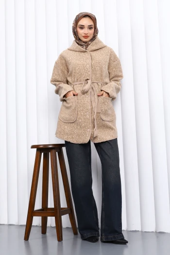 Vizon Çırçıtlı Kuşaklı Kaşe Ceket