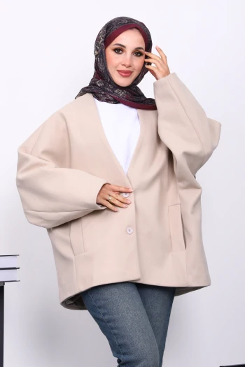 Vizon Düğme Detaylı Astarlı Kaşe Ceket