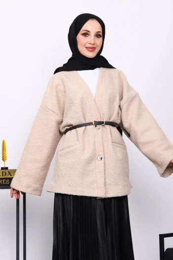 Vizon Kemerli Oversize Buklet Ceket