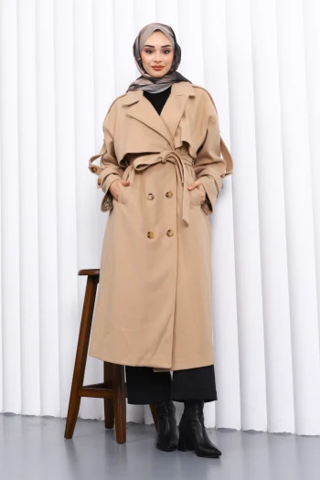 Vizon Kravuze Yaka Astarlı Kaşe Kaban