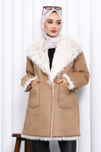 Vizon Kruvaze Yaka İçi Kürklü Süet Mont