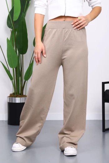 Vizon Yüksek Bel Fitilli Bol Paça Triko Pantolon