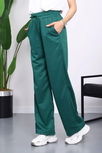 Yeşil Bel Lastikli İki İplik Palazzo Eşofman Alt